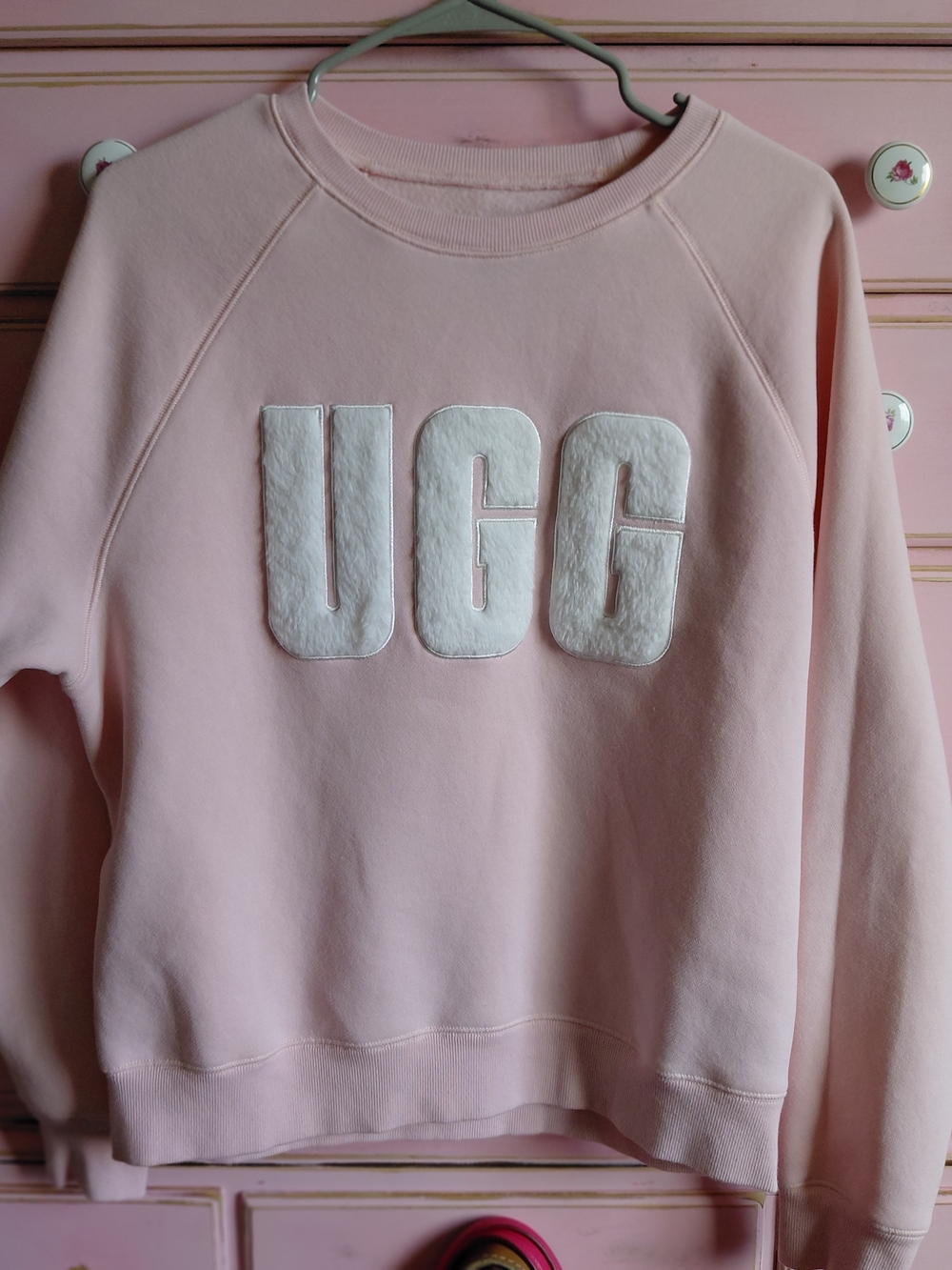 UGG Pink Sweatshirt with White Fuzzy Lettering